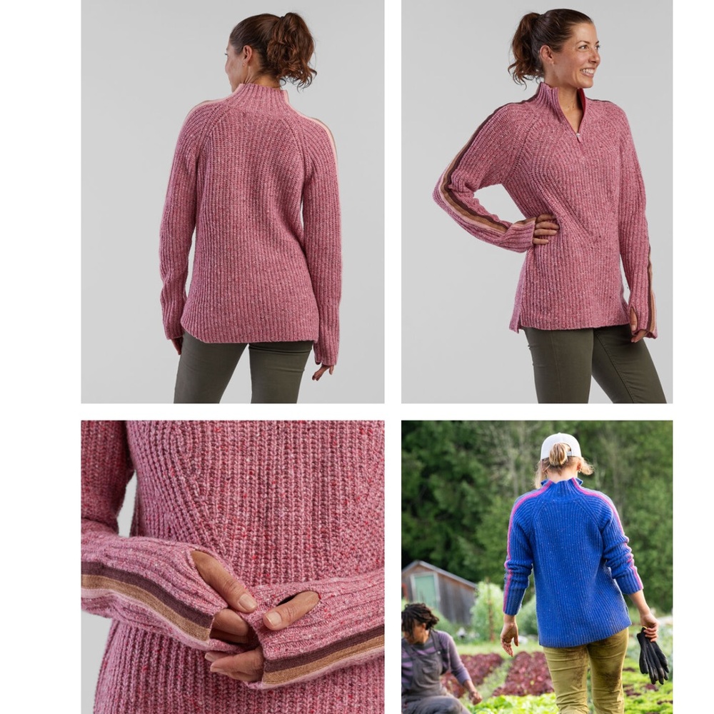 NWT Krimson Klover Snowcat Sweater Wool 1/4 Zip Long Pink Tuxedo Stripe Small